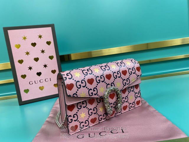 Gucci古馳包包 G家新款女包 款號:476430 古奇粉色愛心迷你鏈條單肩斜挎女包  gdj1296